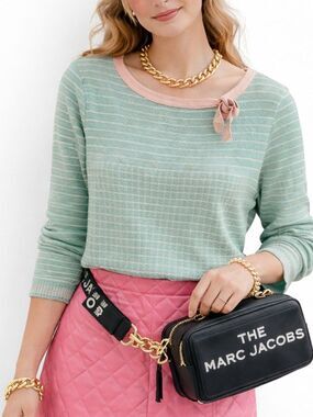 Marc Jacobs Sweater Size Medium 100% Cotton Striped Knit Preppy Bow Top Y2k